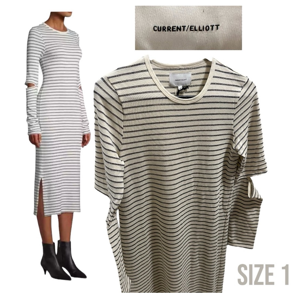 Current/Elliott fall long sleeve dress with striped shiny threads NWT